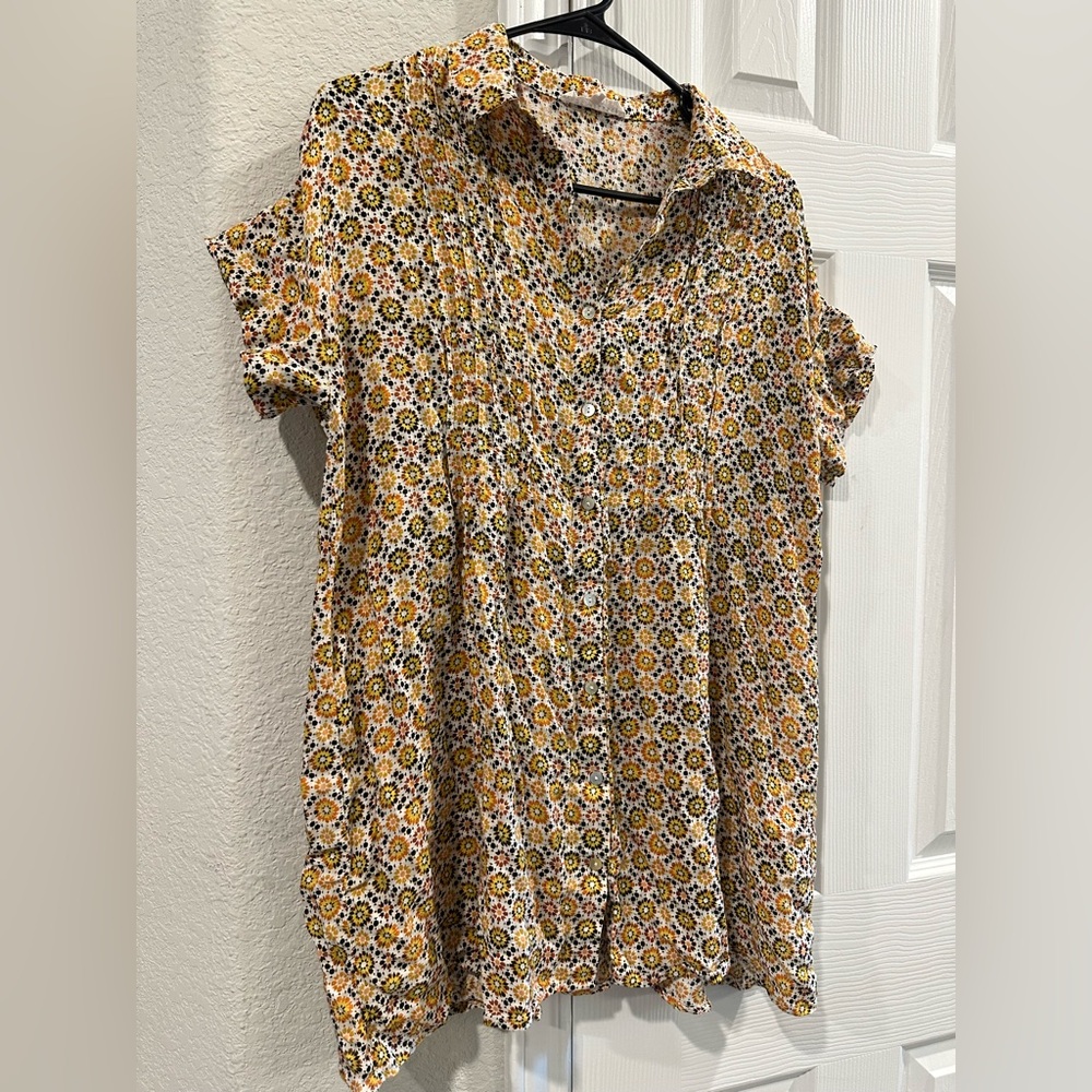 Jane and Delancey Geometric Button-Down Shirt - Yellow and Black